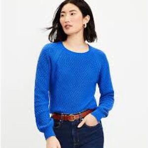 Loft cobalt blue cotton textured raglan sweater size M